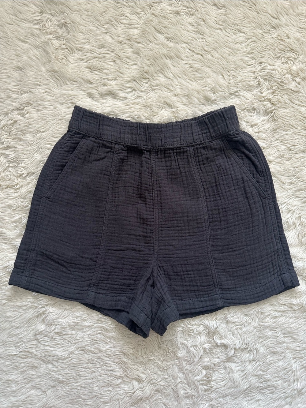 Madewell Easy Pull-On Shorts in Lightspun 100% Cotton Gauze Charcoal Sz XS